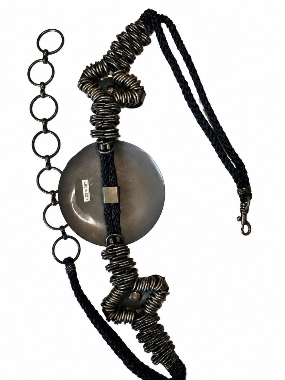 Vintage Boho Gunmetal Medallion Braided Waist Belt Adjustable Korea - Picture 3 of 7